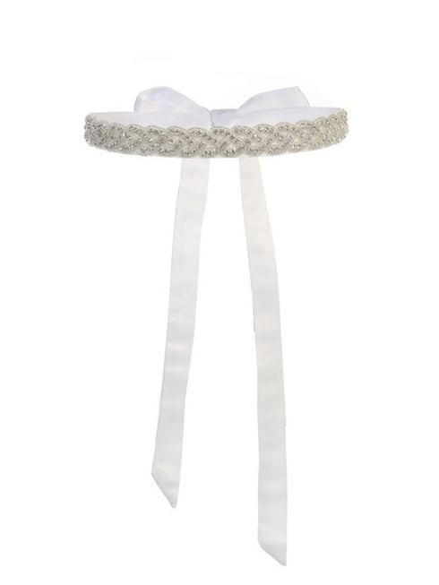 Tip Top Kids Girls Braided Rhinestones Satin Belt Special Occasion Sash - SophiasStyle.com